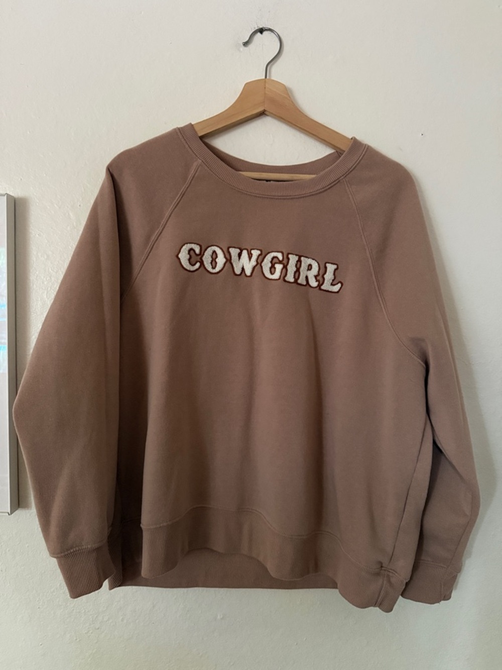 No Comment Cowgirl Graphic Crewneck Sweatshirt - Taupe Sz L